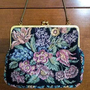 VTG Tapestry Kiss Lock Frame Bag with Chain Strap
